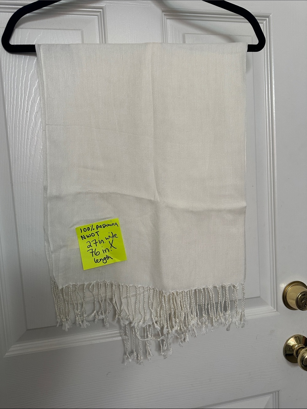 Cream Pashmina Shawl with Twisted Fringe NWOT